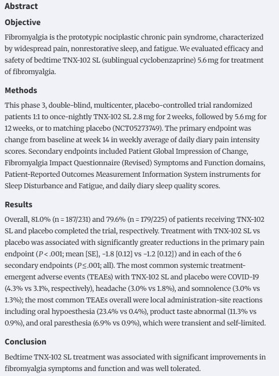 TomKindlon's tweet image. Pain relief by targeting nonrestorative sleep in fibromyalgia: a phase 3 randomized trial of bedtime sublingual cyclobenzaprine
academic.oup.com/painmedicine/a…

Also
ajmc.com/view/by-improv…

Note: most of these authors work for the drug company

#Fibromyalgia #Fibro