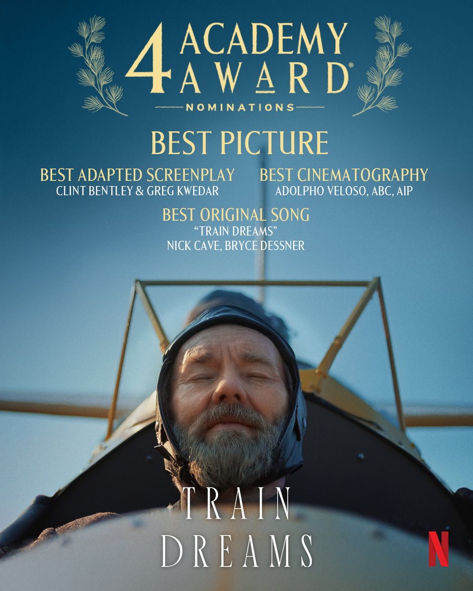Thank you to the Academy for nominating TRAIN DREAMS for 4 #Oscars, including Best Picture.
