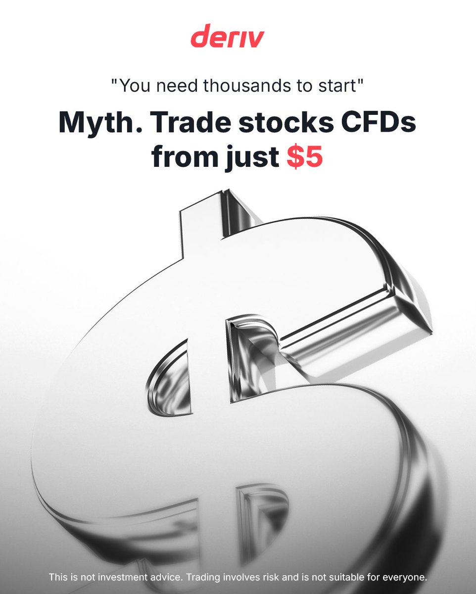 Derivdotcom's tweet image. Think you need thousands to trade stocks? 💡
Start with just $5 on Deriv, no need for huge capital 👉 deriv.link/4qDrCez

#Deriv #StocksTrading #MythBusted

This is not investment advice. Trading involves risk and is not suitable for everyone.