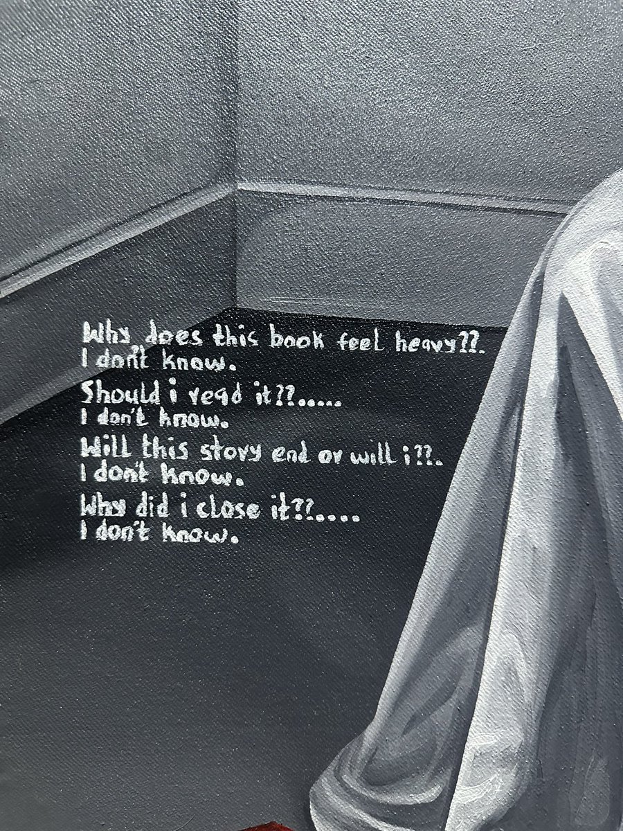 This is the first one in my new series that I just finished 

Name: series 1 “I Don’t Know”
Medium:  oil painting 
Size:  24 by 24inches.

I know many of yll have no attention span😭 but please try to read what I wrote and tell me what u think of it🙂‍↔️