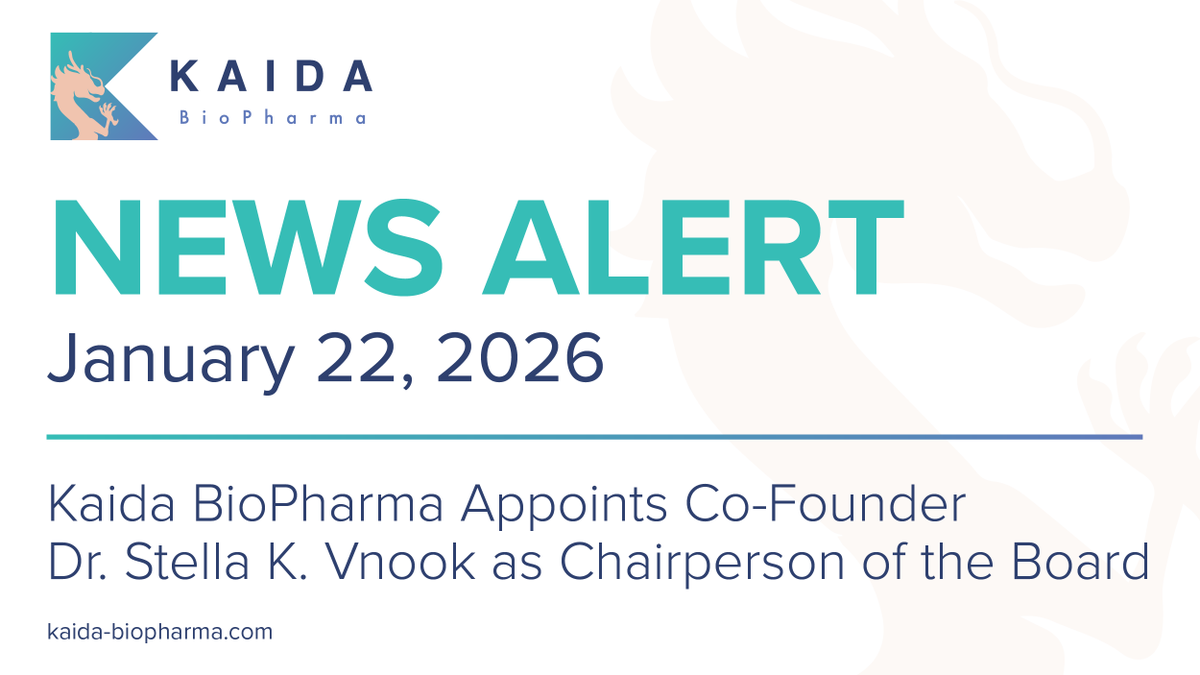 KaidaBio's tweet photo. Kaida BioPharma Appoints Co-Founder Dr. Stella K. Vnook as Chairperson of the Board

https://t.co/wYPqXVuiME 
#OvarianCancerResearch #EndOvarianCancer https://t.co/LWWVNq40PD