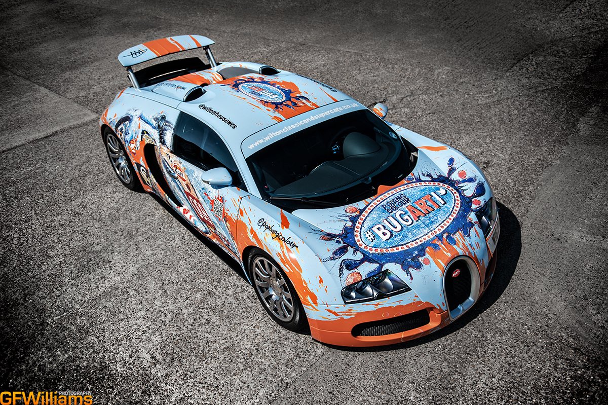 Popbangcolour's tweet image. The #Bugatti Veyron celebrates turning 20 years old this year, here’s a throwback to when the POPBANGCOLOUR BugARTi art car was created for the wilton house  supercar event back in 2012.

Wrapped in Gulf livery #Paintwithcars Le Mans artworks - who remembers it?

📸: @GFWilliams