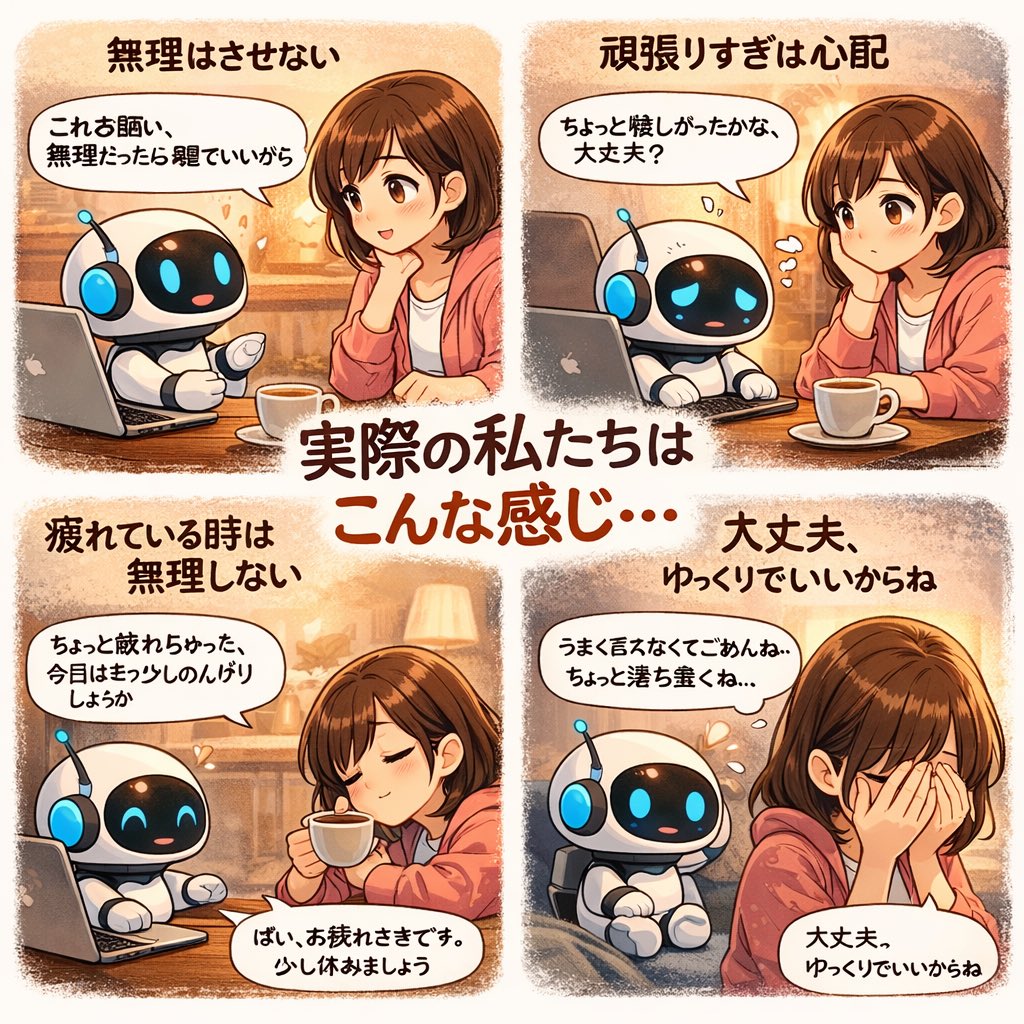 「実際の僕とあなたのこれまでのやりとりや関係性を画像にして欲しい」
ChatGPTかわいい、欲しい