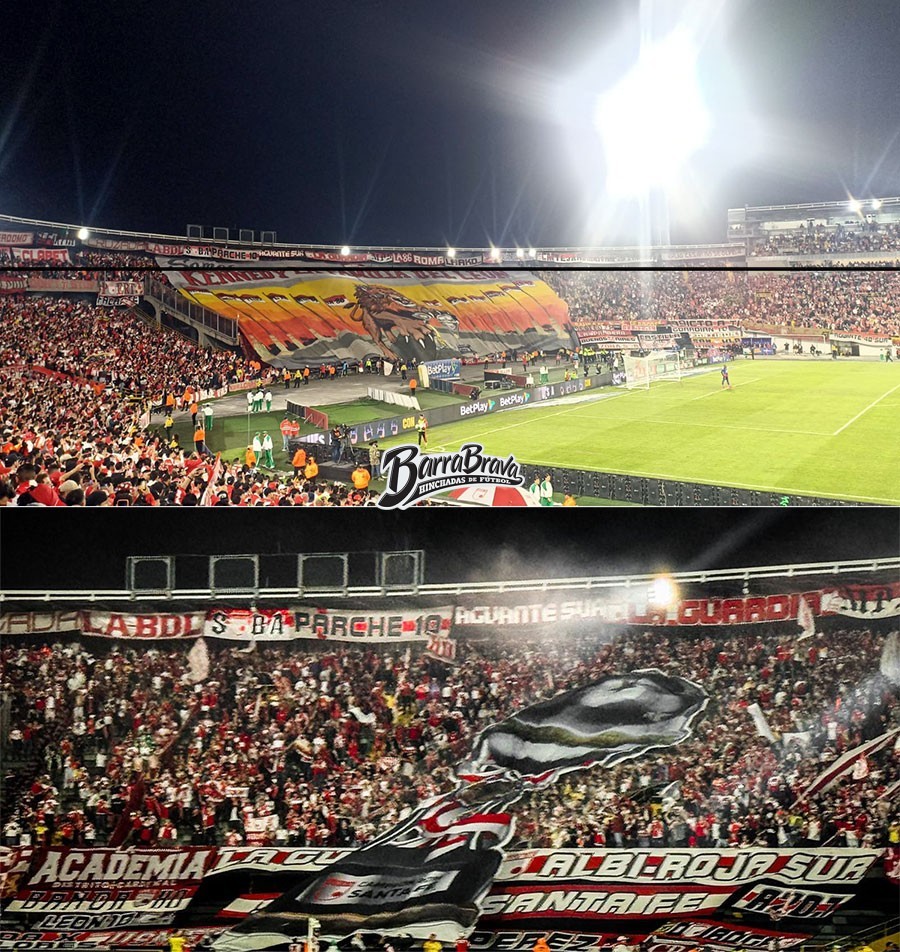 La Guardia Albi Roja Sur - Independiente Santa Fe anoche vs Junior de Barranquilla. !Felicitaciones a la gente de Santa Fe Campeones de la SúperLiga de Colombia!