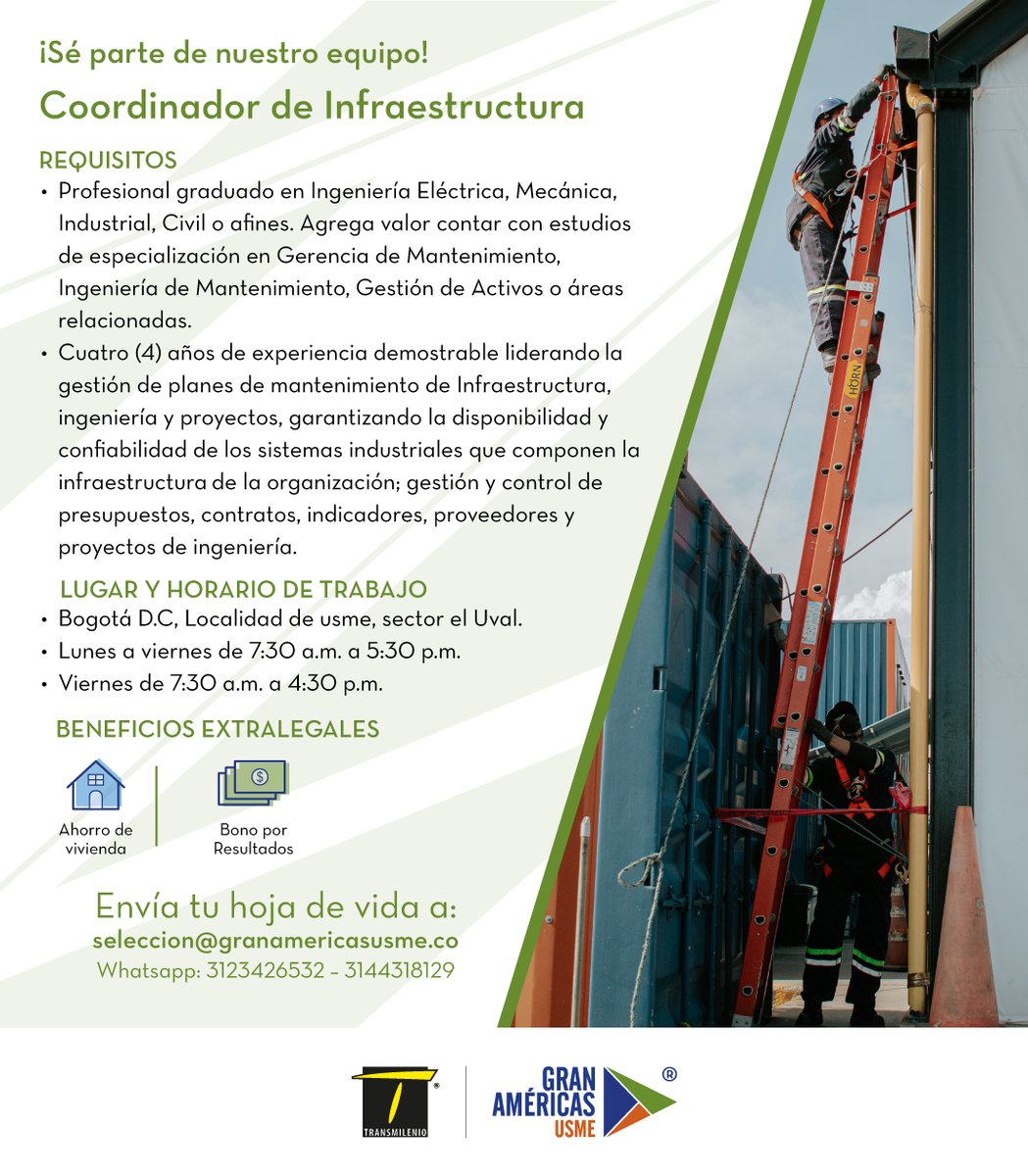 GranUsme's tweet image. Estamos en búsqueda de alguien bien pro en temas de infraestructura, que le guste coordinar equipos alegres y proactivos 😎 y sobre todo, que nos dé una mano en temas de coordinación del mantenimiento para nuestro patio.
seleccion@granamericasusme.co

#Empleo #Vacant @Mengaana