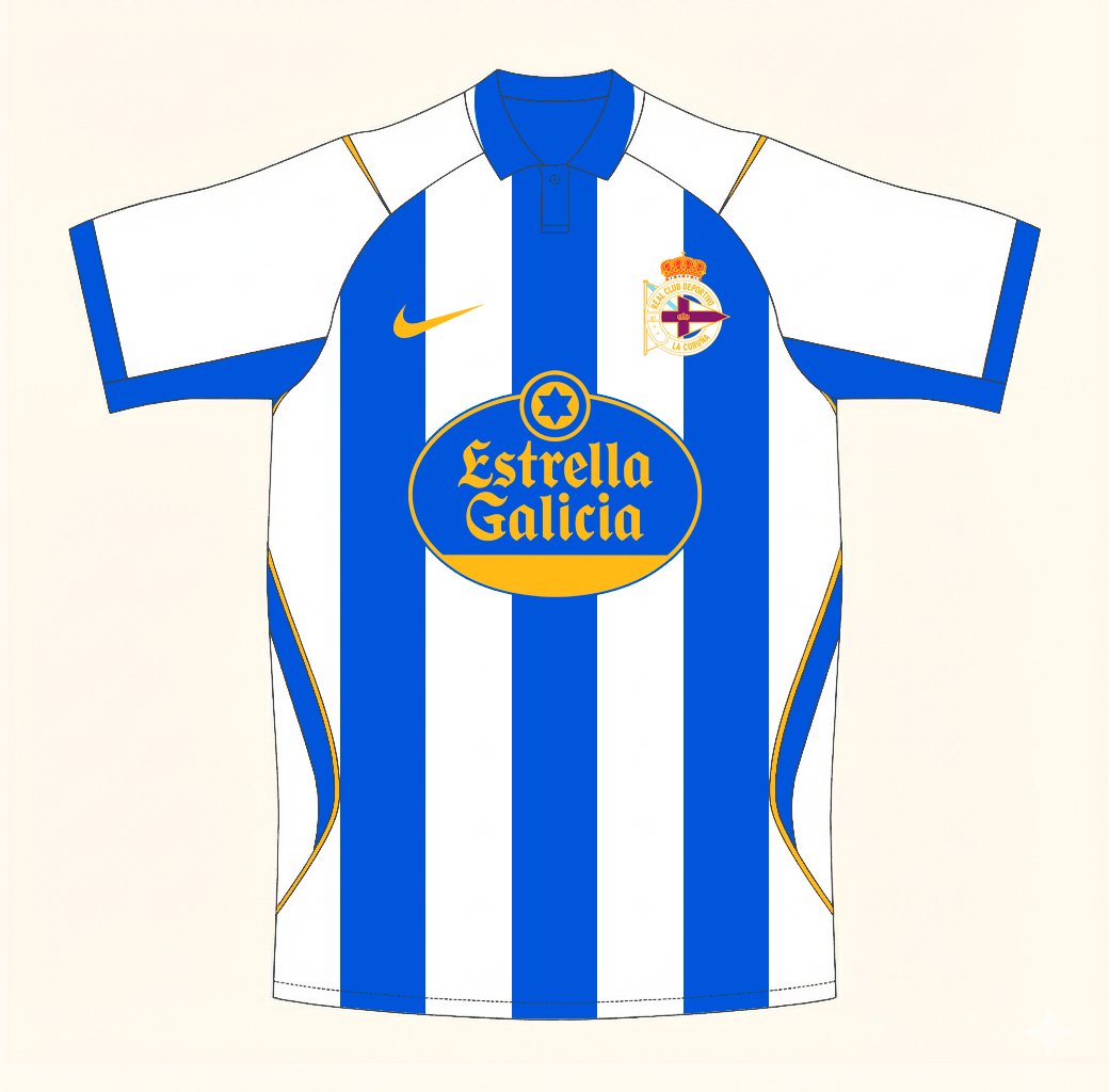 DavidDesigns2's tweet photo. En vistas al acuerdo que está por firmar con Nike, coincidiendo con el año de su 120 aniversario, aquí os traigo cómo imagino la camiseta del @RCDeportivo para la temporada que viene: inspirada en la camiseta local de la 99-00, con el template que Nike usará la para la 2026-27. https://t.co/VQR4ujVgZJ