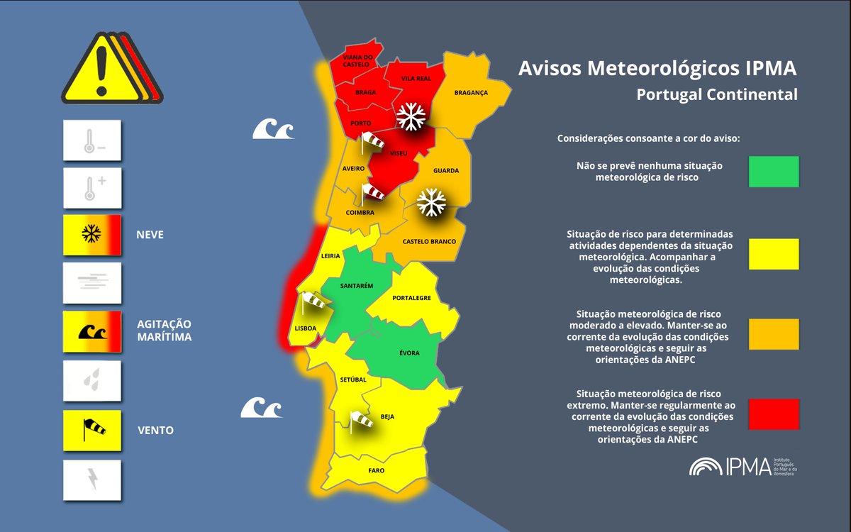 Atenção aos Avisos Meteorológicos para Portugal Continental:
Agitação Marítima - Laranja [ 22 Jan 11:07 - 23 Jan 21:00 ]Agitação Marítima - Vermelho [ 23 Jan 21:00 - 25 Jan 03:00 ]
Agitação Marítima - Laranja [ 25 Jan 03:00 - 25 Jan 07:00 ]
ipma.pt/pt/otempo/prev…