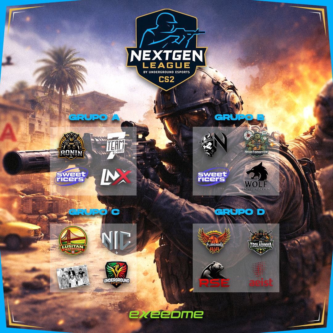 We have all 16 teams confirmed and the groups officially defined. Everything is ready for the start of the league, which promises a lot of competitiveness and great games. The competition will be played in four groups:

Group A
• Team7 E-Sports
• RONIN PT
• SweetRicers Long