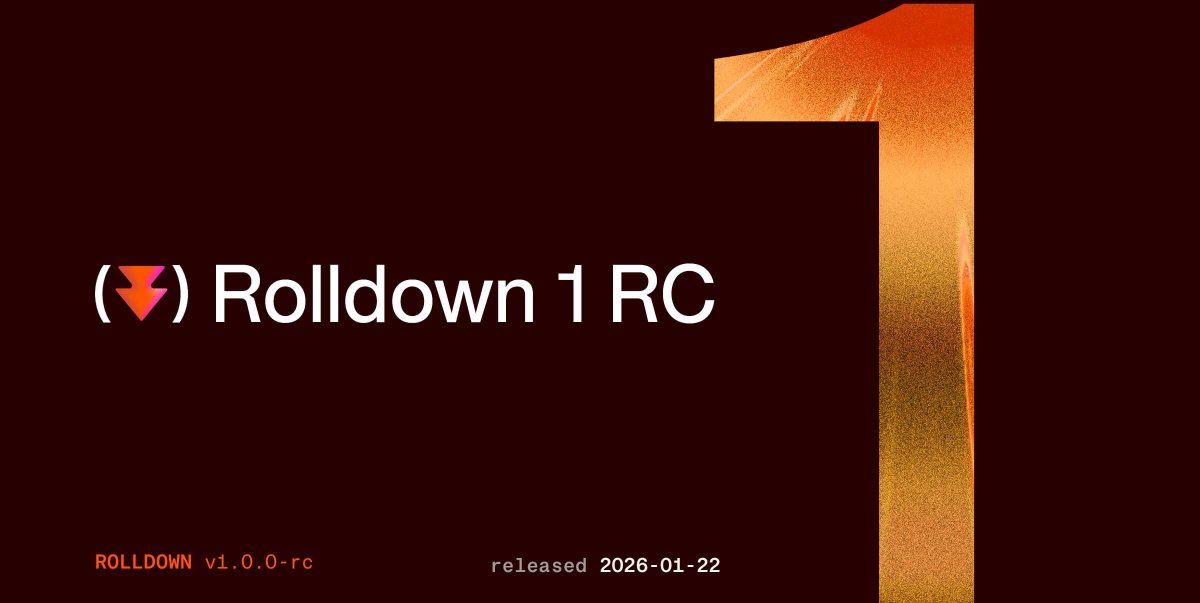 Rolldown 1.0 RC is here 🎉

🔒 Stable API: No breaking changes planned before 1.0
⚡ 10-30x faster than Rollup while staying compatible
🧩 Multiple chunking algorithm improvements
📦 3,400+ commits since beta: 749 features, 682 fixes, 109 perf optimizations
