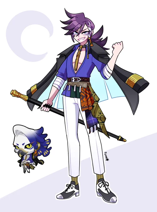 [#PIHAKKASSO / #Dislyte] drew hakka in badrun's outfit cause i thought it suited him (original birb provided for reference)