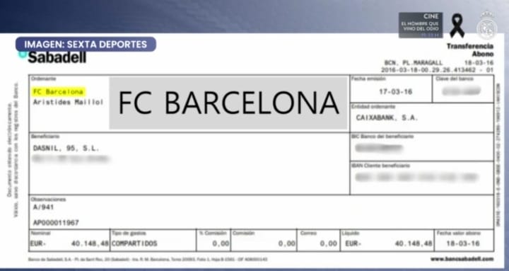 Pruebas documentales de los Pagos del Barcelona a la Empresa de NEGREIRA (La Sexta ) 🧐

Cheques Bancarios que demuestran cómo el Barça pagó 8,4 millones a Negreira durante 17 años 

24 cheques mensuales a Nilsad SA, Pagarés, y movimientos entre cuentas (hasta 7 distintas)