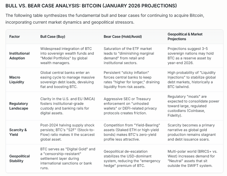 deltasage_ai's tweet photo. #BullvsBearAnalysis

$BTC

• Compounding Scarcity: Michael Saylor’s intent to buy more BTC is predicated on the belief that BTC is the only "pristine collateral" in a world of accelerating fiat debasement. 

• Corporate Transformation: MicroStrategy has successfully transitioned from a legacy software company to a "Bitcoin Development Company," essentially a publicly traded BTC-accumulation engine. 

• The Debt Trap Risk: The bear case is largely centered on credit risk. If BTC prices remain stagnant for years while the company’s convertible debt comes due, the resulting dilution could be catastrophic for equity holders. 

• Geopolitical Neutrality: As of January 2026, the primary driver for "Sovereign BTC" is the desire for a neutral, non-state-controlled reserve asset that cannot be "permissioned" or frozen. • Monitoring Metric: The critical metric for observers is not just the total BTC held, of BTC’s price.