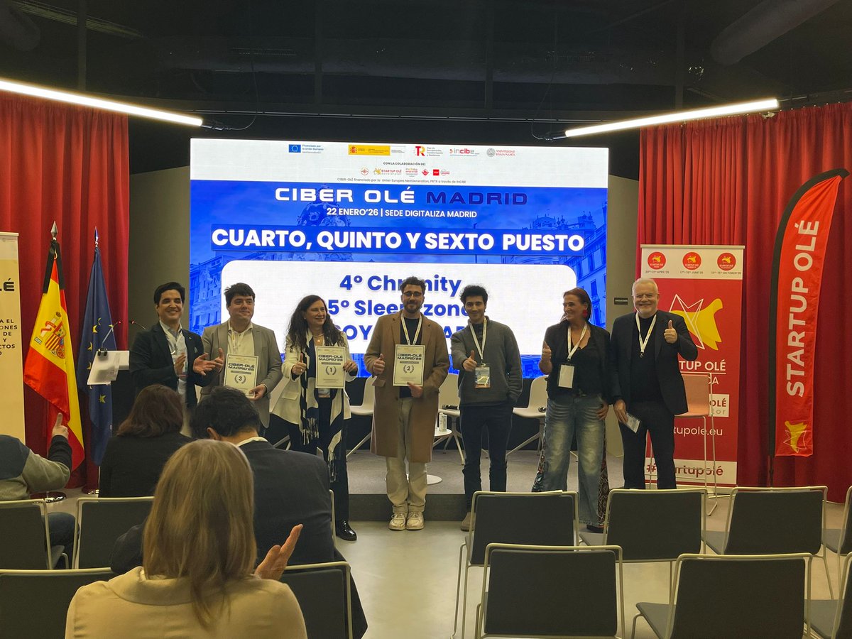 Tras la competición de Pitch, #Intelectia se proclama como ganadora.

En quinto puesto #SLEEPZONE, en cuarto puesto #CHRONITY, en tercer puesto #AlwaysEveryone y en segundo puesto #TitaniumTechnology

¡Enhorabuena a todos por la participación!