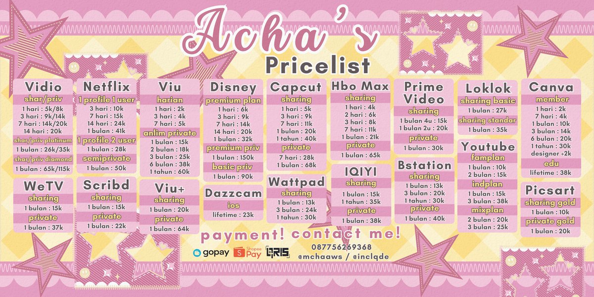 mchaaws's tweet image. WTS WTB JUAL BELI NEED AKUN APLIKASI PREMIUM MURAH

READY NĒTFLIX DĪSNEY VĪU WĒTV HBŌ LOKLŌK CAPCŪT BSTĀTION PRĪME YOŪTUBE IQĪYI CĀNVA PISCĀRT VIDĪO WATTPĀD SCRĪBD DAZZCĀM 

ORDER ? 
wa : wa.me/6287756269368
#zonauang