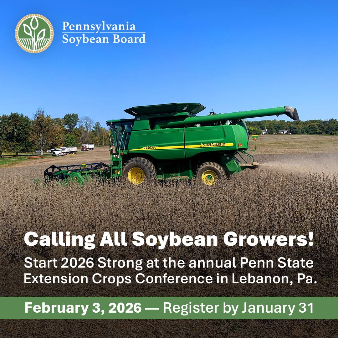 Calling all PA soybean growers: Start 2026 strong at the Penn State Extension Crops Conference, Feb. 3 at the Lebanon Expo Center. Six educational tracks, CE credits, exhibitors, and lunch included!

Register by Jan. 31: extension.psu.edu/crops-conferen…