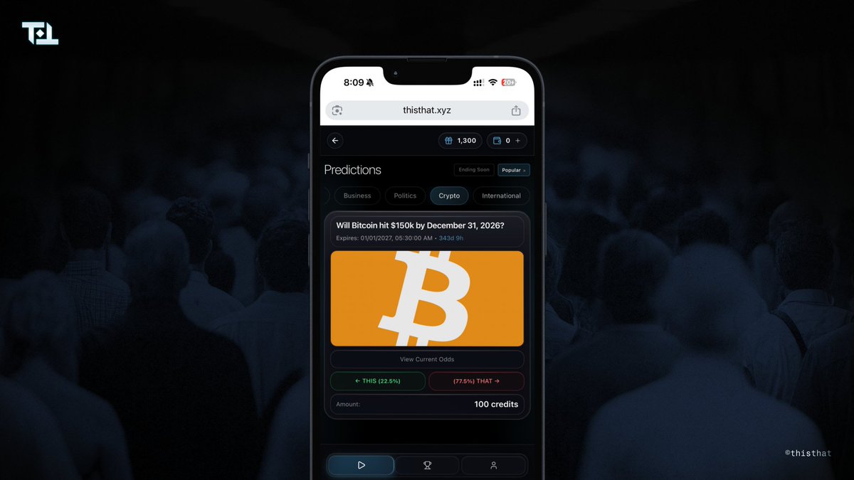 thatapp's tweet image. you can literally just swipe on that prediction for free
(and earn 2x profits)

join the This That beta. your first 500 credits are on us.