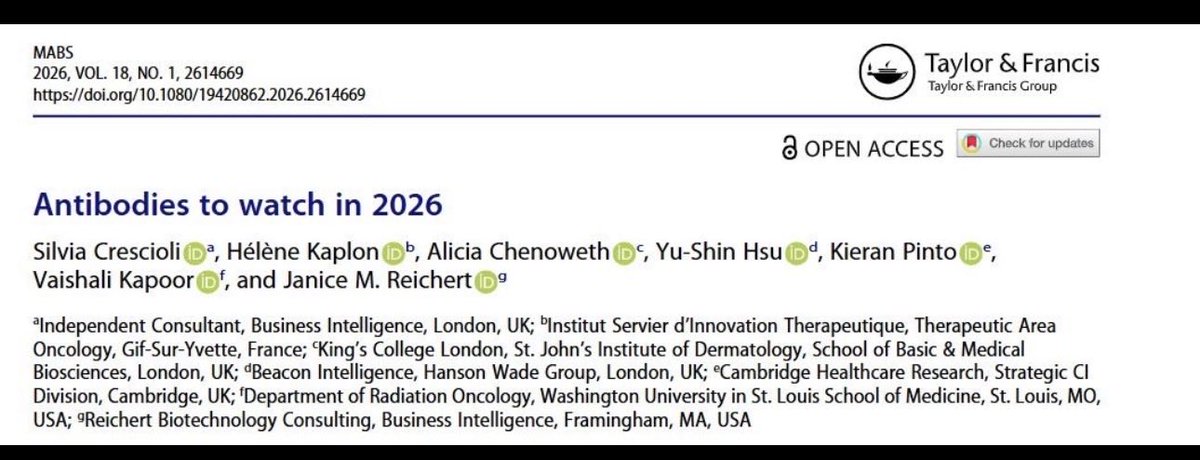 VKapoor25's tweet photo. Thrilled to share that our latest Antibodies to Watch in 2026 paper is now published in mAbs! 🎉
This annual series has become a powerful snapshot of where the antibody therapeutics field is headed. @awn_wustl @washumedicine @RRS_RadRes https://t.co/YrwVv91wzL