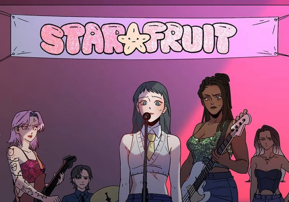 linesinmotion's tweet image. Gonna recommend a GL on Webtoon called Murder Girlband, which is about an upcoming girl band "Starfruit" who kill their misogynistic pig of a manager, and try to hide it while they climb to fame. It's so good, i'm in love with every member and was laughing for real all the time.
