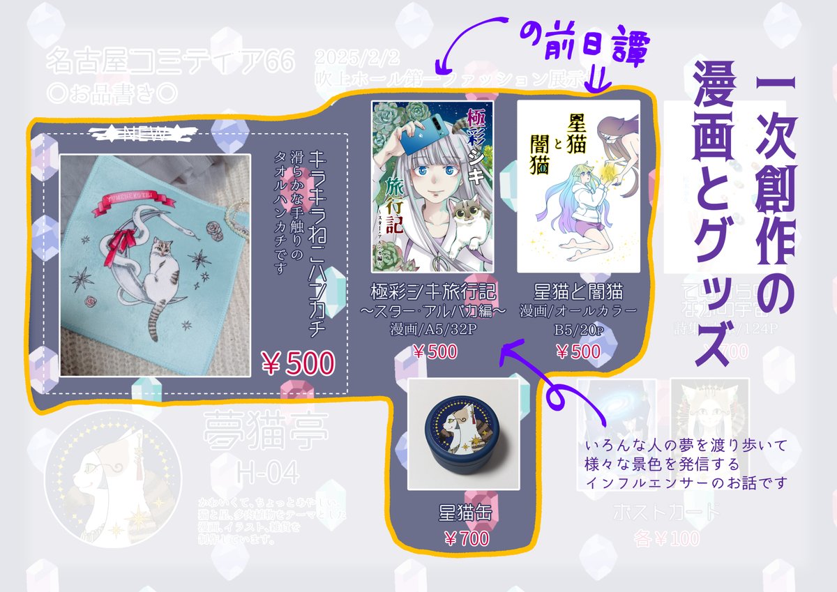 1/25のお品書きとポスターです。ヒカよしは新刊のみですが、一次創作の本とグッズも少しありますのでもし興味ありましたら… 