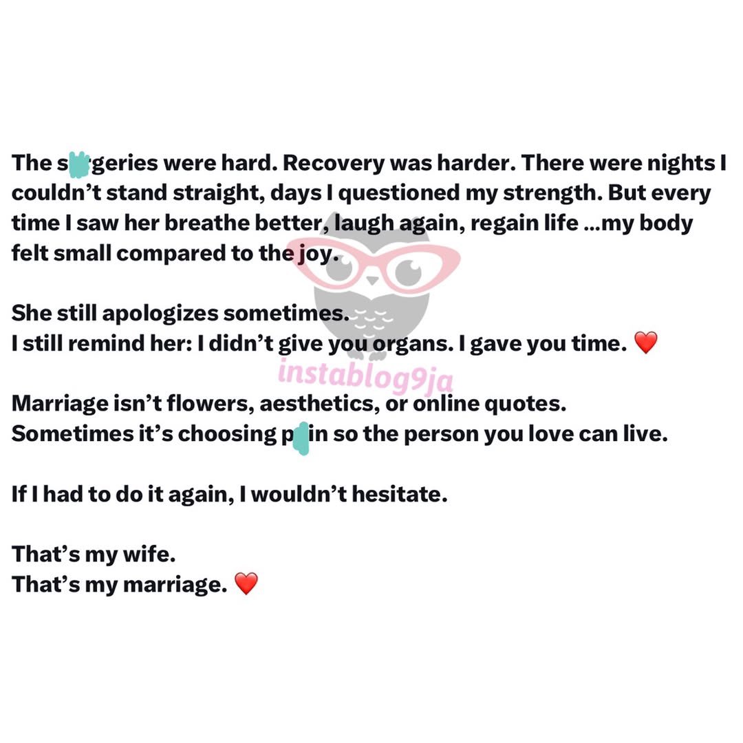 instablog9ja's tweet photo. Director Martins donates his kidney and liver to his wife who supported him when he had nothing ❤️❤️ https://t.co/daYEqmQcjs