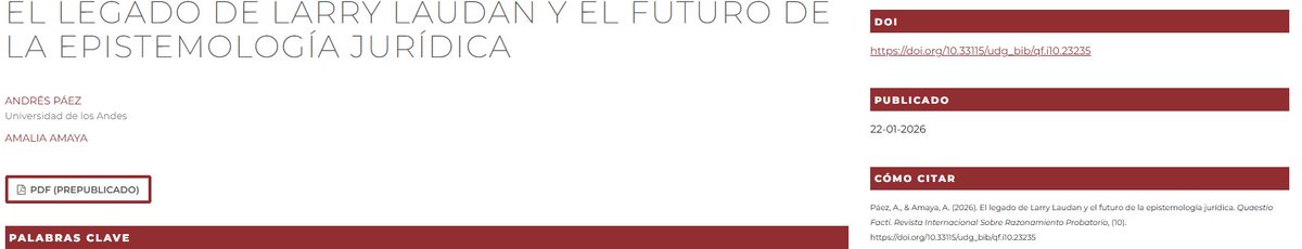 ¡NUEVO ARTÍCULO!

Texto de presentación a la sección Ensayos en homenaje a Larry Laudan 

"El legado de Larry Laudan y el futuro de la epistemología jurídica" by Andrés Páez &amp; Amalia Amaya

➡️ revistes.udg.edu/quaestio-facti…