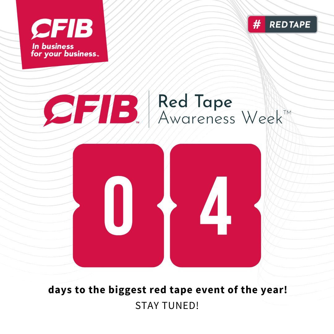 CFIBNews's tweet image. 📢 Just 4 more days to go! Red Tape Awareness Week starts Jan 26. We’re highlighting the red tape examples that are burdening #smallbusinesses and everyday Canadians while celebrating some good work being done across the country to reduce the regulatory burden 
 
Stay tuned for