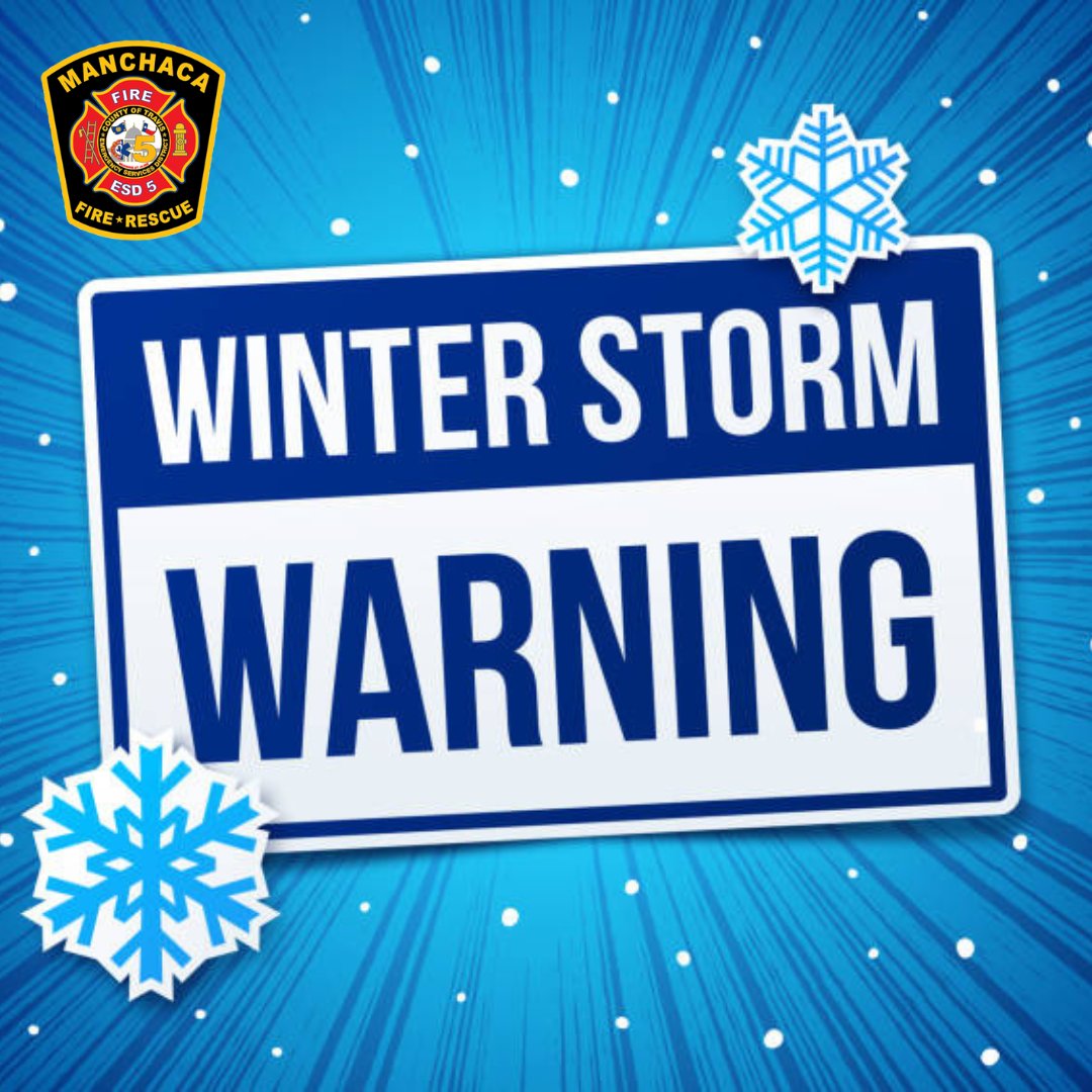 ManchacaFire's tweet photo. ***WINTER STORM WARNING*** Winter Storm Watch issued January 21 at 12:21PM CST until January 25 at 12:00PM CST by NWS Austin/San Antonio TX

WHAT...Light to moderate accumulations of mainly ice and sleet are likely across the region late Friday night through Sunday morning.

In addition, dangerously cold temperatures are expected Saturday night through Monday morning.

WHERE...Northern portions of south central Texas.

WHEN...From late Friday night through Sunday morning.

IMPACTS...Roads, especially bridges and overpasses, will likely become slick and hazardous. Ice accumulation on power lines and tree limbs may cause power outages. Extreme cold will become life threatening and likely damage unprotected pipes and put livestock at risk.

Keep combustible items at least 3 feet away from space heaters and only use heaters with safety tip over switches.

#CommunitySafety #weloveourcommunity #riskreduction #freezewarning #winterweatheradvisory #winterweather