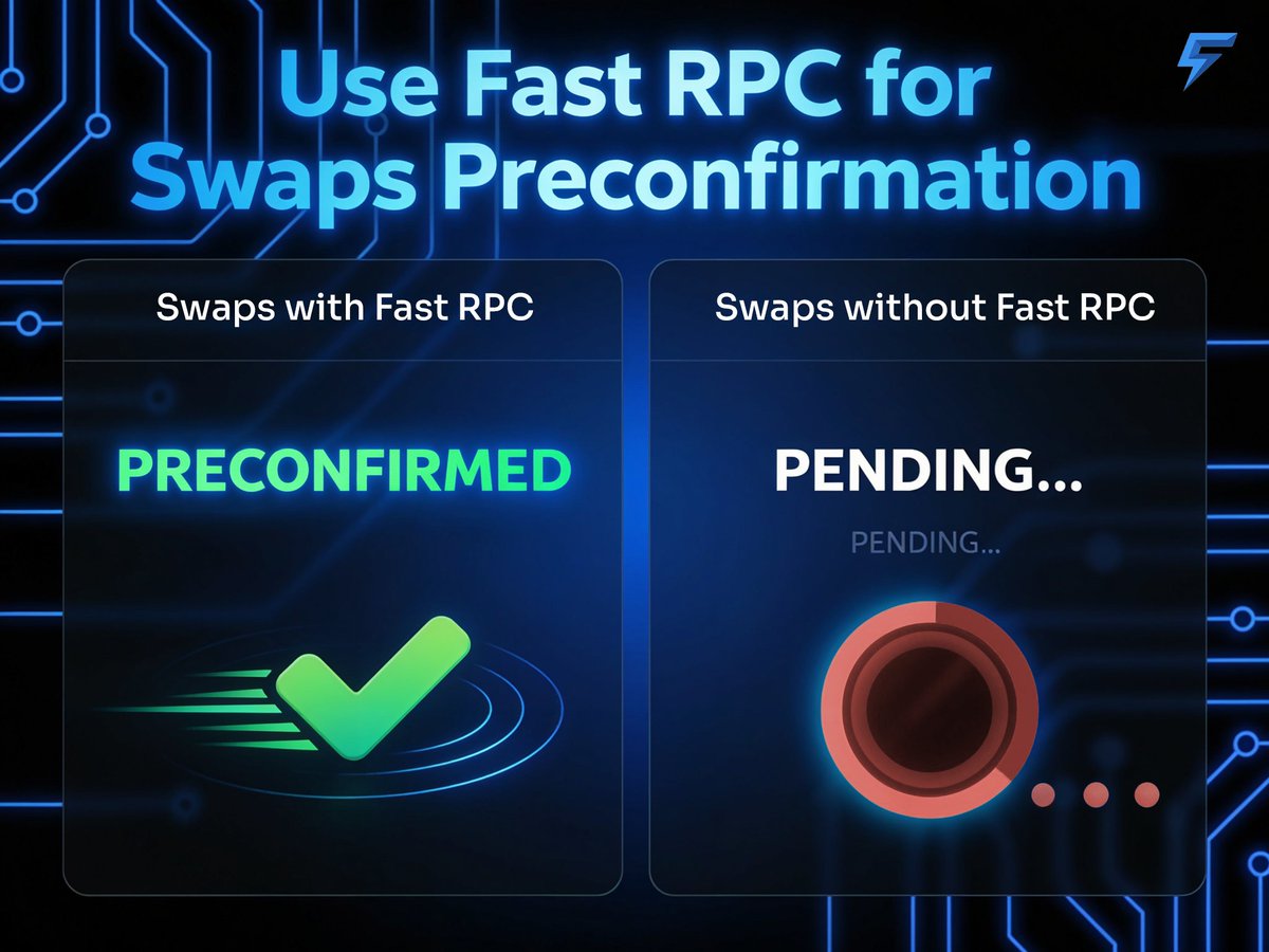 Fast_Protocol's tweet image. User A: uses Fast RPC → FAST transaction preconfirmation &amp;lt;50 ms.

User B: doesn’t use Fast RPC → pending... pending... pending...

Better use Fast RPC → fastprotocol.io