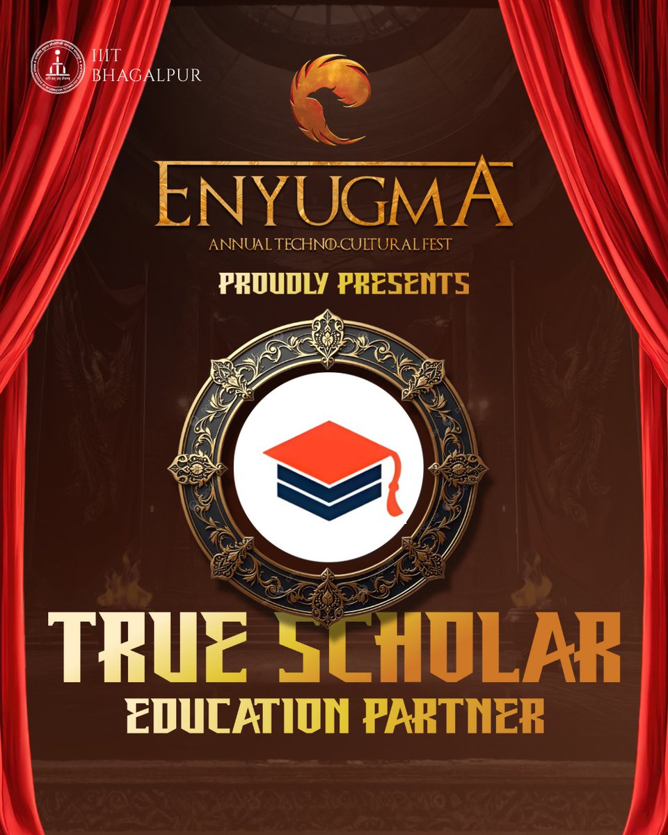 Enyugma_iiitbh's tweet photo. ENYUGMA – The Annual Techno-Cultural Fest of IIIT Bhagalpur proudly presents True Scholar as the Education Partner.
.
.
.
#IIITBhagalpur
#Enyugma2026
#TrueScholar
#EducationPartner
#Learning
#TechnoCulturalFest
#CollegeFest https://t.co/lM4XdEKp6P
