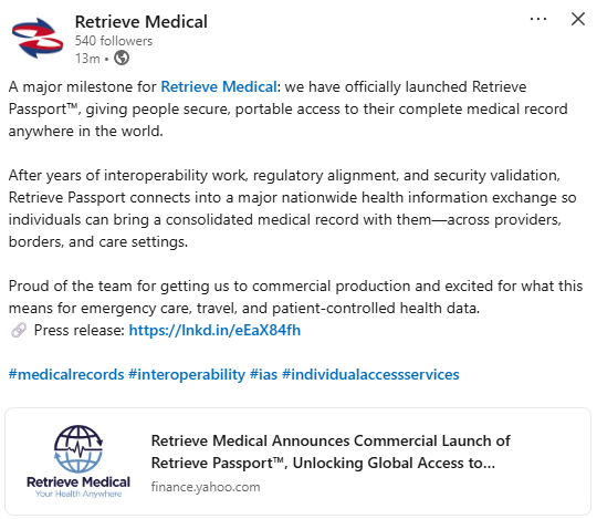 $RMHI Years of work in the making here. Truly undervalued and looking forward to what lies ahead. 

#medicalrecords #interoperability #ias #individualaccessservices