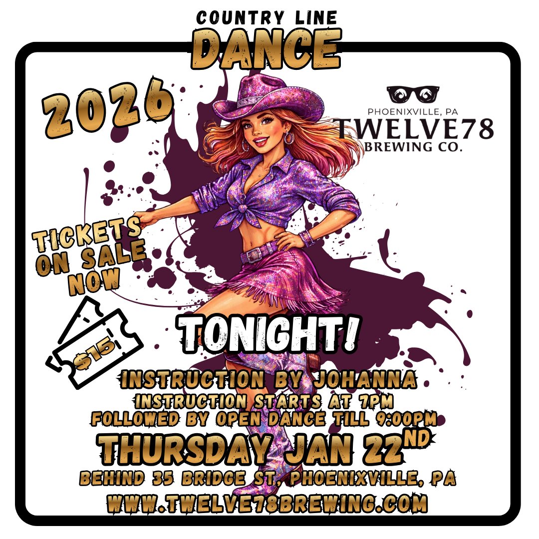 Twelve78BrewCo's tweet image. 💃 TONIGHT AT TWELVE78! 🤠 💃

Good Friends. Great Beer. Unforgettable Nights.

#Twelve78Brewing #CountryLineDance #LineDanceNight #PhoenixvillePA #ThursdayNightFun #LiveEventsPA #CraftBeerCommunity #GoodFriendsGreatBeerUnforgettableNights