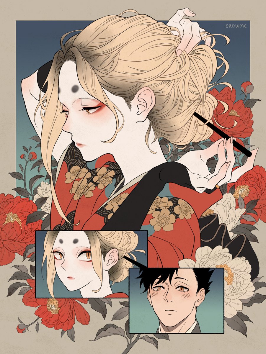 This was inspired by the fic “a meaning, something I can breathe in” which itself was inspired by my Kuroken woodblock paintings. Huge thanks to bluetangled for writing such a wonderful fic 🥹🥹🥹
#haikyuu #kuroken