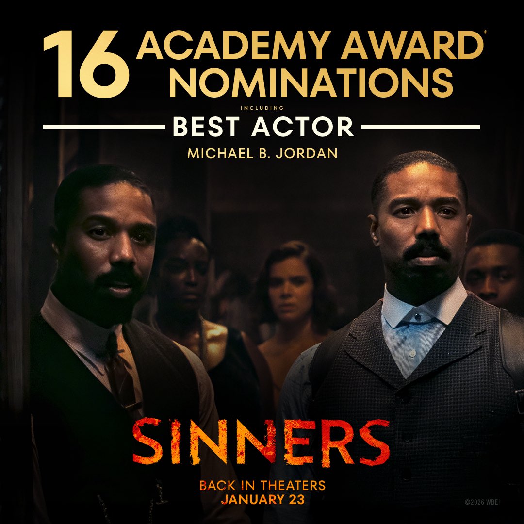 SinnersMovie's tweet image. Thank you to the Academy for recognizing the "Sinners" cast and crew with a record-setting 16 Academy Award® nominations for the 98th Academy Awards!

*Best Picture – Zinzi Coogler, Sev Ohanian, Ryan Coogler
*Best Director – Ryan Coogler
*Best Original Screenplay – Ryan Coogler…