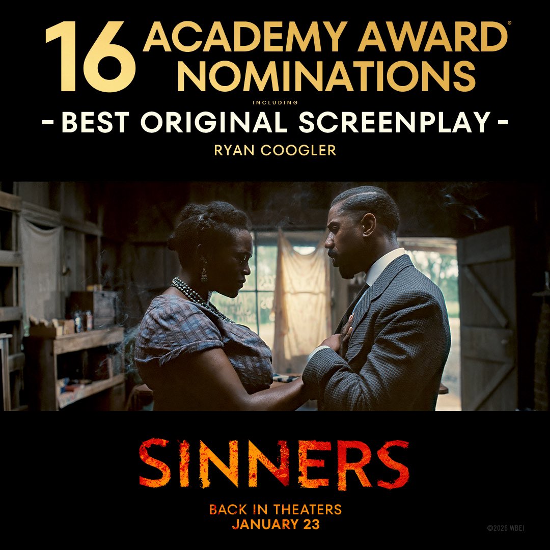 SinnersMovie's tweet image. Thank you to the Academy for recognizing the "Sinners" cast and crew with a record-setting 16 Academy Award® nominations for the 98th Academy Awards!

*Best Picture – Zinzi Coogler, Sev Ohanian, Ryan Coogler
*Best Director – Ryan Coogler
*Best Original Screenplay – Ryan Coogler…