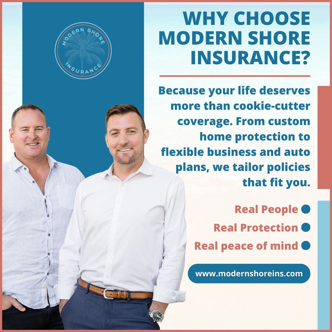ShoreModern's tweet image. 🏡 Your life isn’t one-size-fits-all, and your insurance shouldn’t be either. We tailor home, auto &amp;amp; business coverage around you. Real people. Real protection. 💙 #ModernShoreInsurance #CustomCoverage #FloridaInsurance #HomeAndAuto #BusinessInsurance #PeaceOfMind