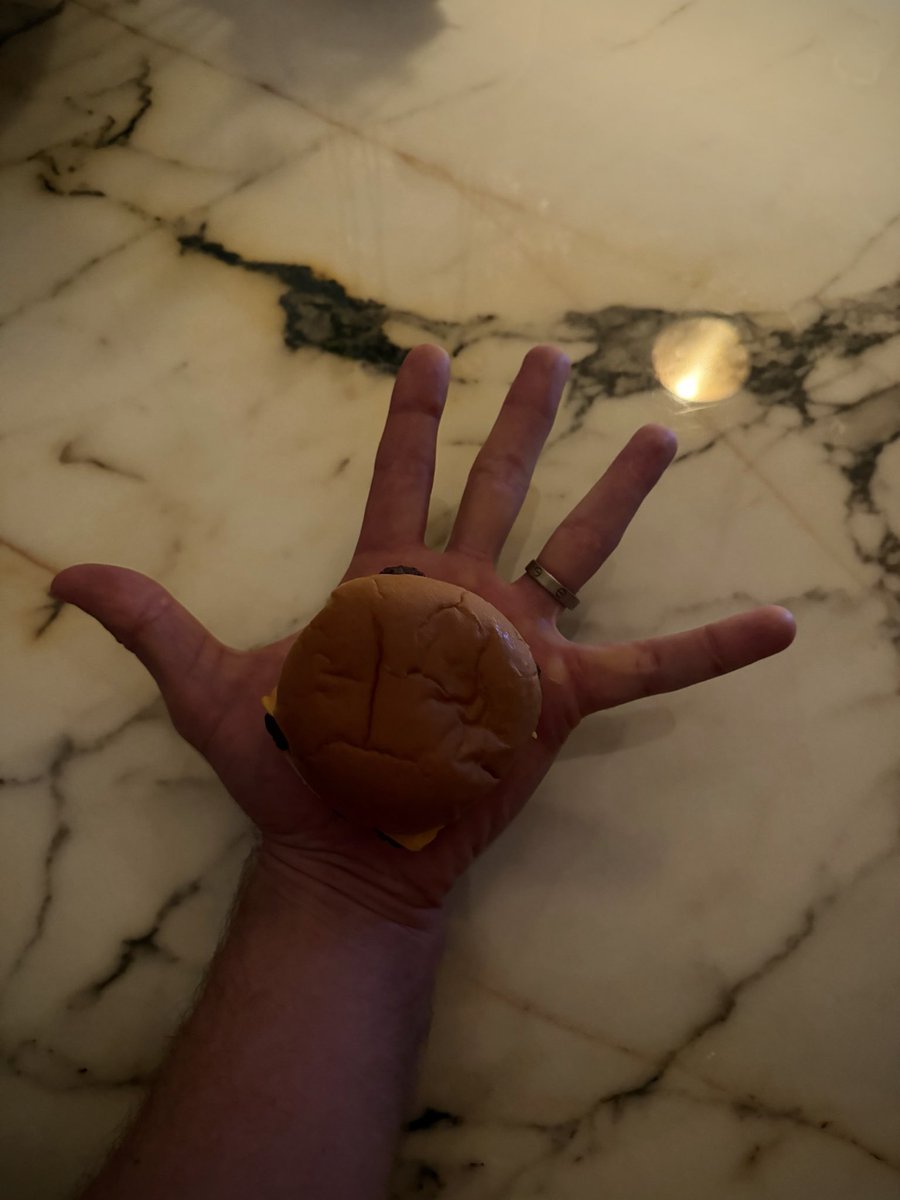 Couldn’t sleep last night.
Got outta bed and made a couple bowls of cereal. Was still hungry, so hit a 2am DoorDash order.

Now I’m not going to out the company, because I’ve been a longtime fan.

But the size of this double cheeseburger is a problem.

It’s the size of a slider…