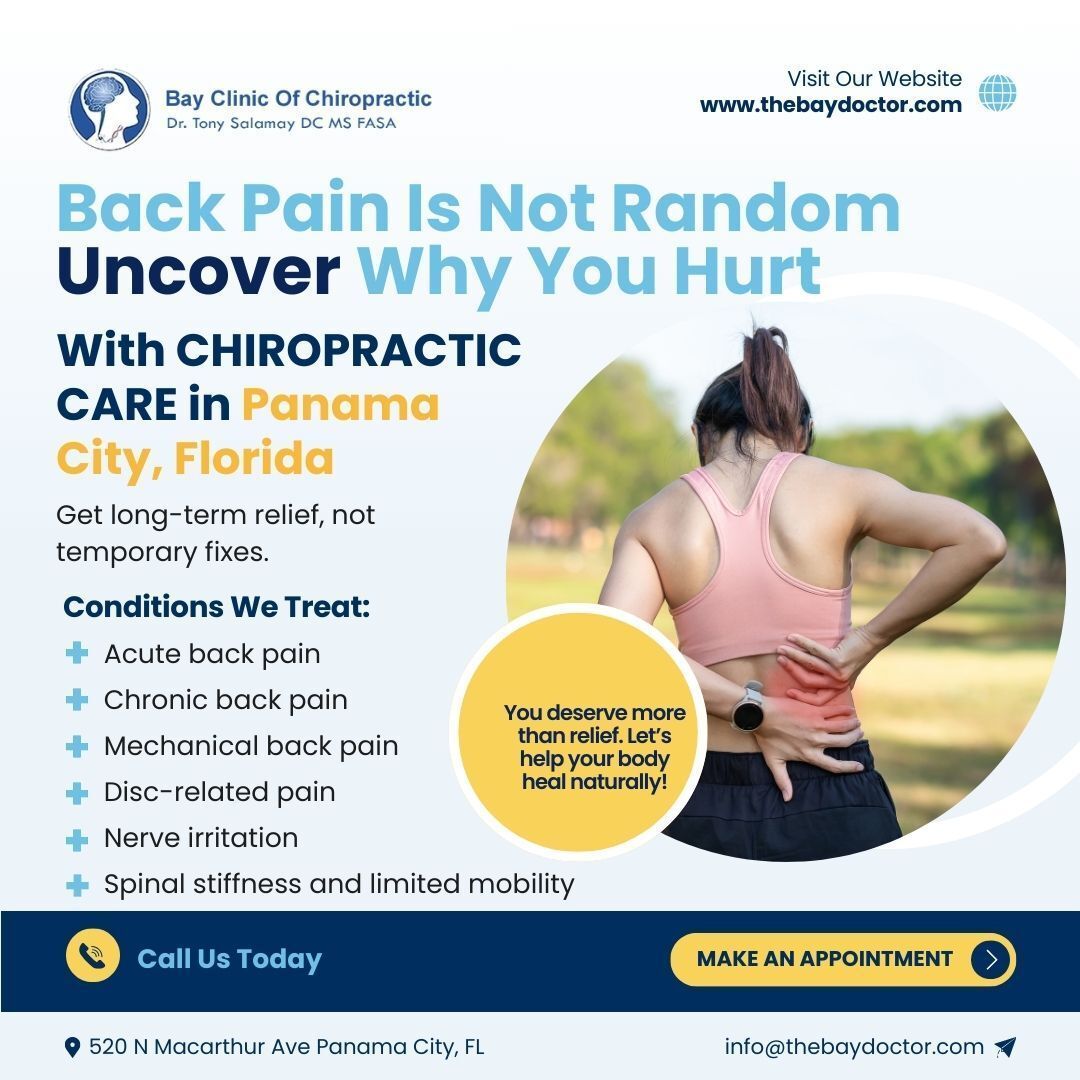 thebaydoctor's tweet image. Back pain keeps coming back for a reason. Chiropractic care focuses on restoring function so healing can happen naturally.

Learn more: dub.sh/ZdbTUI5

#bayclinicofchiropractic #panamacityflorida #BackPainRelief #ChiropracticCare #NaturalHealing #Wellness