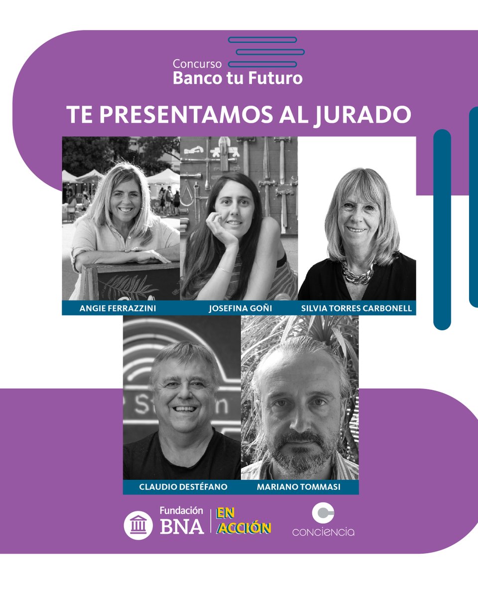 Conocé a los jurados del Concurso Banco Tu Futuro. 

Ellos son quienes evaluarán los proyectos, aportando su experiencia y conocimiento para seleccionar a los 10 ganadores.

#ConcursoBancoTuFuturo #FBNAEnAcción #Conciencia #Emprendedores