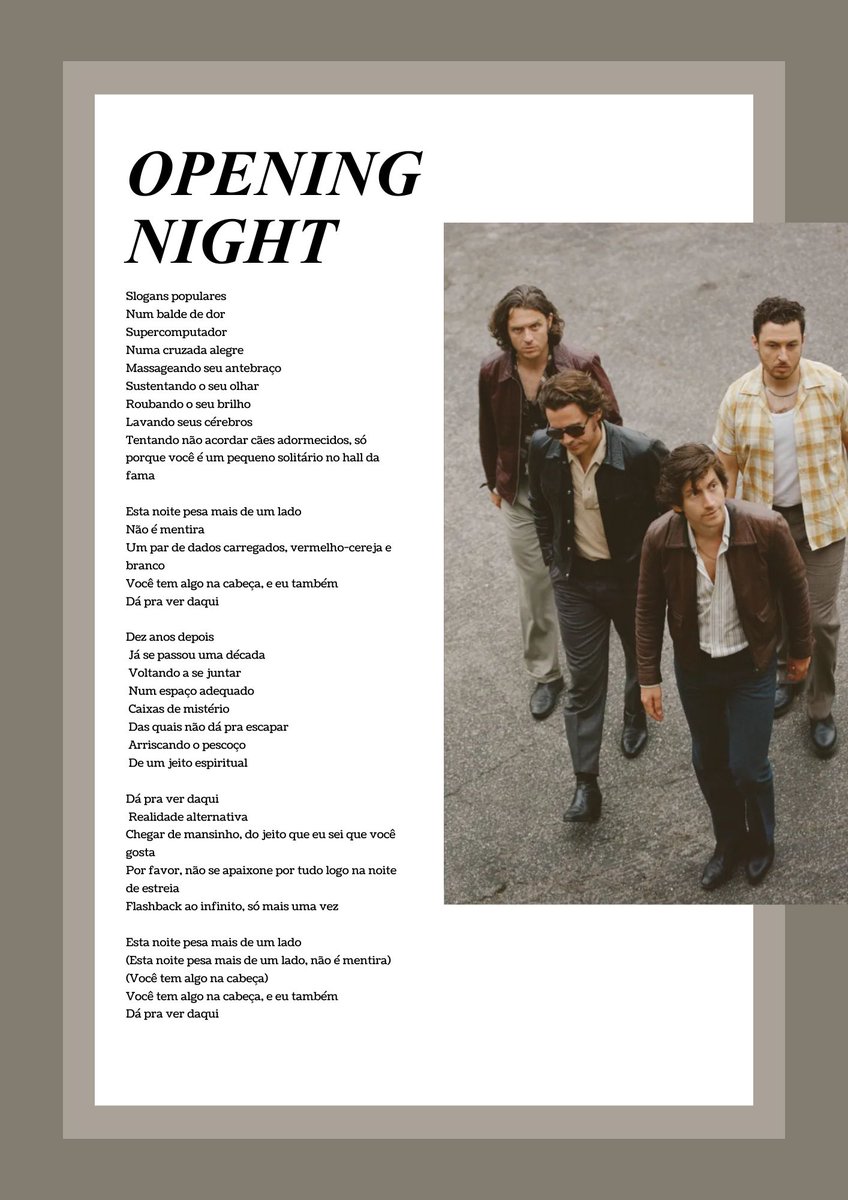 acervoarctic's tweet photo. ✨ ARTISTAS! Confira a letra e tradução em português de 'Opening Night', nova música do Arctic Monkeys https://t.co/Ji2lIikQiI