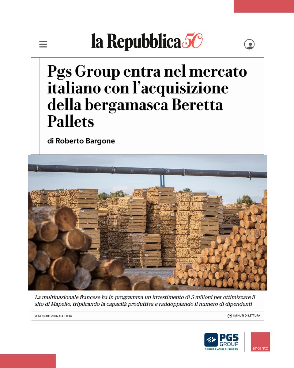 Abbiamo curato la comunicazione di <a href="/GroupePGS/">PGS Group</a>  , multinazionale francese leader in Europa per la produzione di pallet. 

In particolare ci siamo occupati del suo approdo in Italia, avvenuto con l’acquisizione dell’azienda bergamasca Beretta Pallets