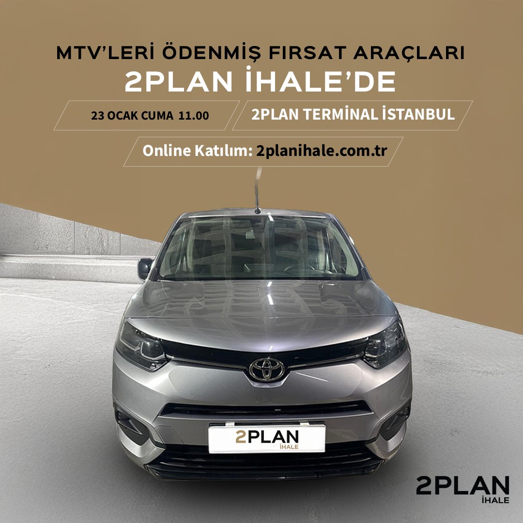 MTV’leri ödenmiş seçili araçlar 2PLAN İhale’de!
Doğru aracı doğru teklifle bulma zamanı. Araçları inceleyin online platformdan hemen katılın, fırsatları kaçırmayın.

🗓️: 23 Ocak 2026 Cuma, 11:00
💻: Online katılım: 2planihale.com.tr