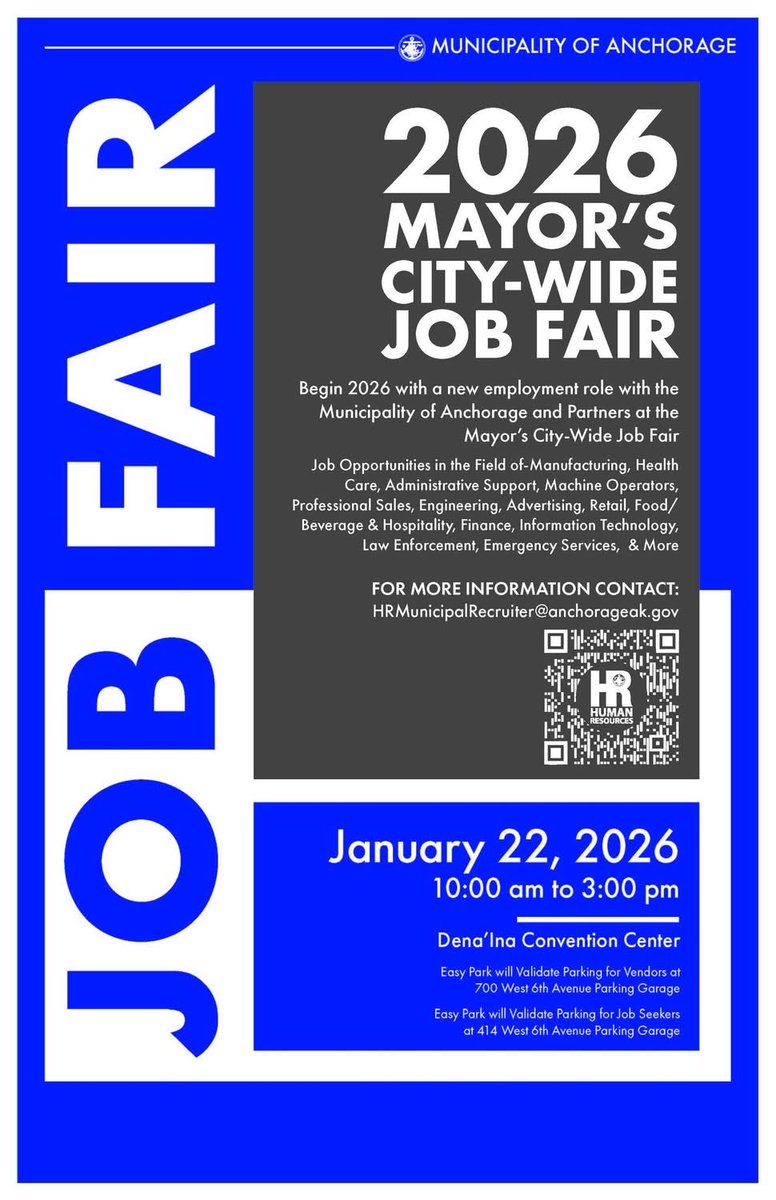 Mayor’s City-Wide Job Fair on January 22 10-2pm at the Dena’ina Center.

EasyPark is validating garage parking at the JCPenney Parking Garage and 6th &amp; H Parking Garage—both just one block away from the convention center.

#RightSpaceRightPlace