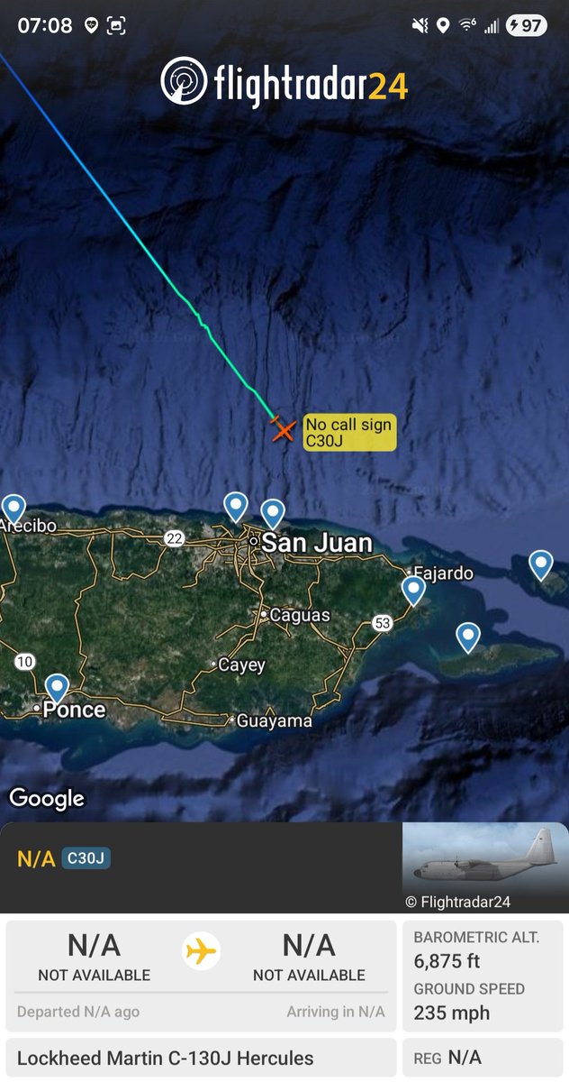 Borrowed7Time's tweet photo. USAF C-130J 10-5717 #AE4E15 as KING30 out of Moody AFB GA, descending to Ceiba PR.
@sipjack1776 @LadyAstroJet @MichaelBonet8 https://t.co/aOL3XhQXPq