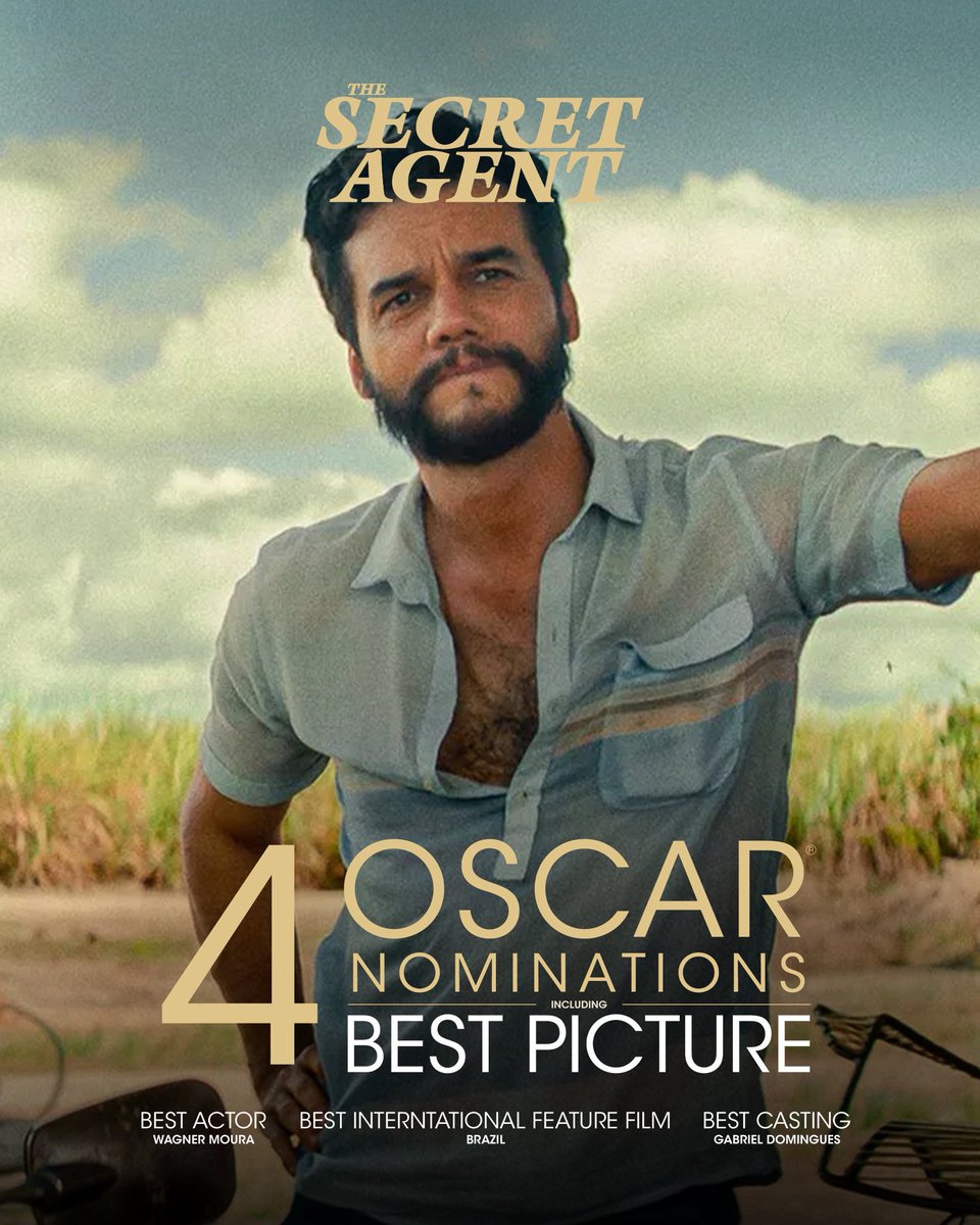 THE SECRET AGENT has been nominated for 4 #Oscars  including…

🏆 Best Picture
🏆 Best Actor 
🏆 Best Casting
🏆 Best International Feature Film