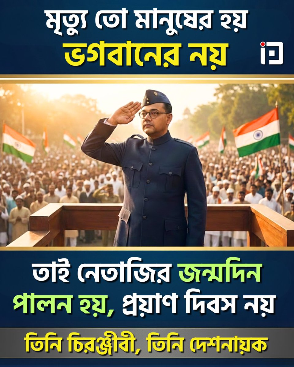 ip_bangla's tweet photo. মহামানবের মৃ*ত্যু হয় না, শুধু আবির্ভাব হয়! ❤️
একমত? কমেন্টে লিখুন ‘জয় হিন্দ’!⏳ 🇮🇳
#NetajiForever #RealHero #Netaji #SubhashBose #SubhashChandraBose https://t.co/OroBAOFr7d