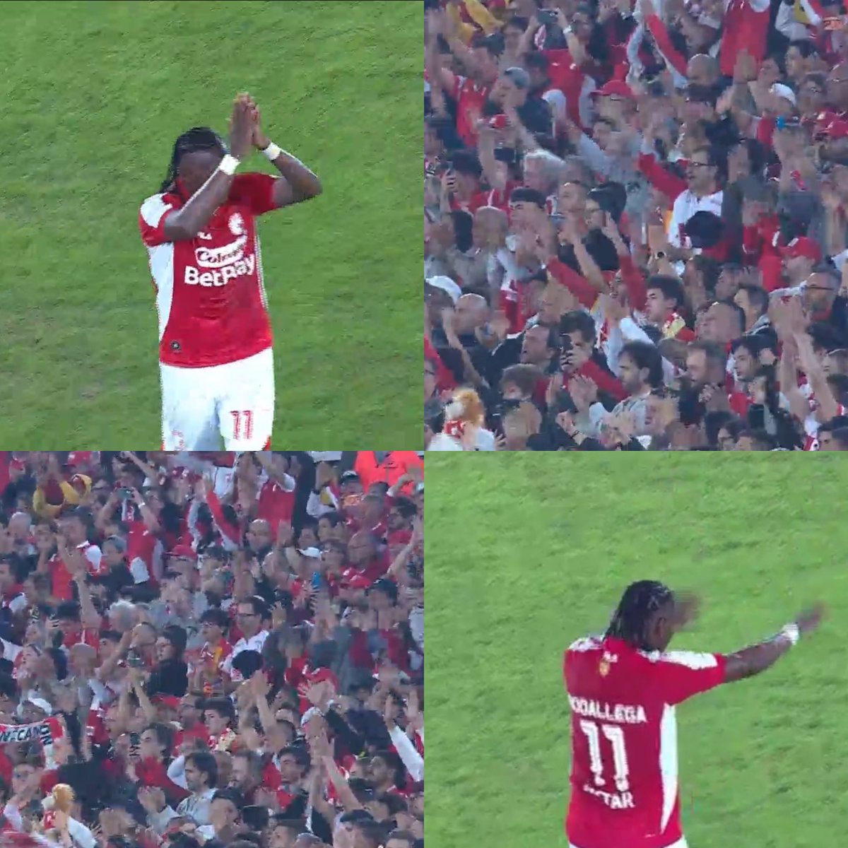 Qué momento ayer en El Campín. 

El mítico Hugo Rodallega, con 40 años, sale de cambio tras anotar golazo de tiro libre en la final de Superliga vs Junior. 

Hugol aplaude y le hace venia a la hinchada de Santa Fe, que corea su nombre y se cae en aplausos hacia él. 

Rodallega le