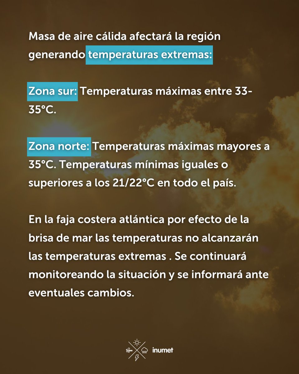 Aviso por ola de calor desde el 25 al 29 de enero ☀🌡
inumet.gub.uy/aviso