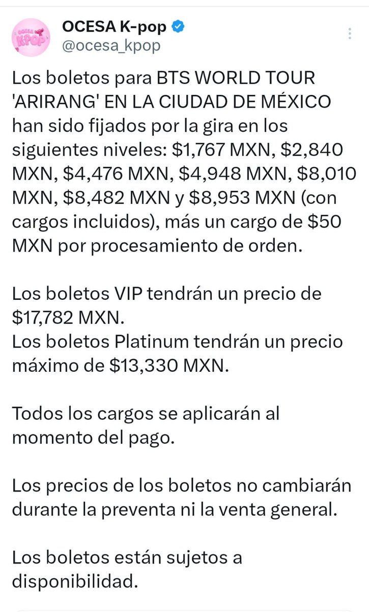 romina_cfe's tweet photo. @ocesa_kpop Por que borraron la publicación con los precios? https://t.co/BnSjGCwAtM