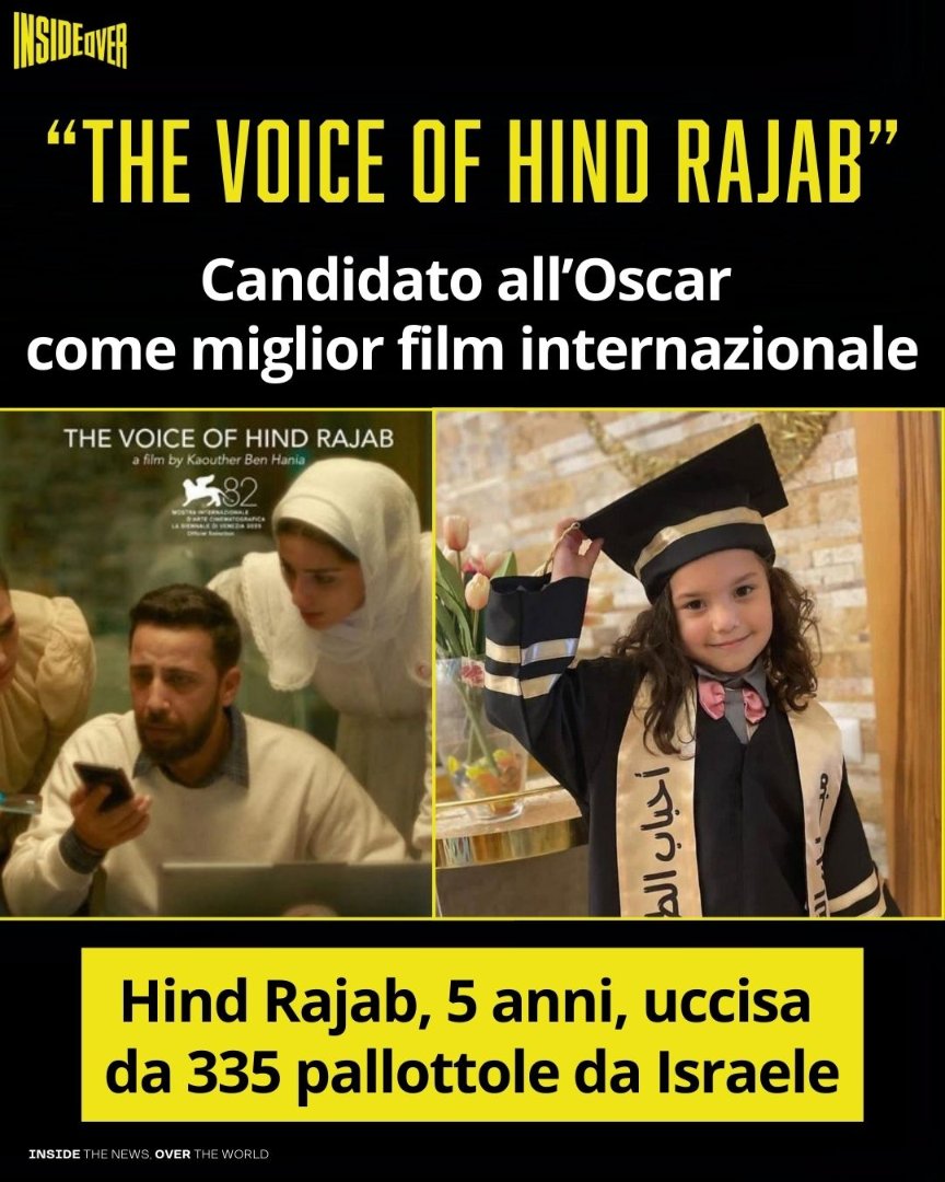 insideoverita's tweet image. “La voce di Hind Rajab” è tra i film candidati agli Oscar 2026. 

Oggi, 22 gennaio, l’Academy ha annunciato la candidatura per la categoria Miglior Film Internazionale, di cui già si era parlato con la selezione dei primi 15 papabili lo scorso dicembre. 

Firmato dalla regista…