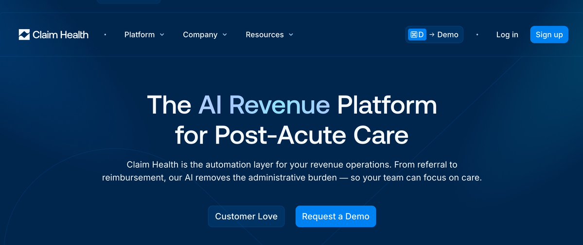 bart's tweet image. Claim Health offers AI-native revenue operations automation for post-acute care providers (home health, hospice ). 
Raised: $4.4M Seed. 
Source: businesswire.com/news/home/2026… 
#AIinHealthcare #RCM #WorkflowAutomation